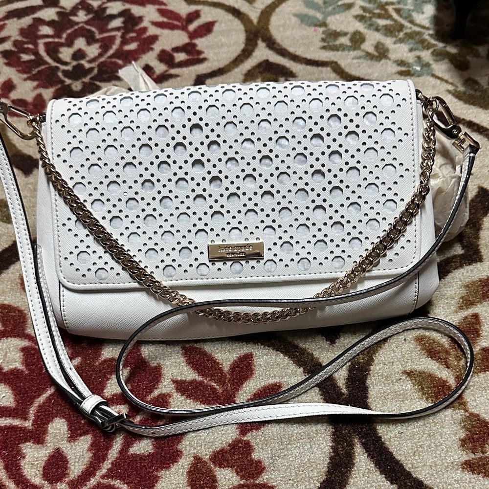 Kate Spade White Crossbody Bag with Gold Chain